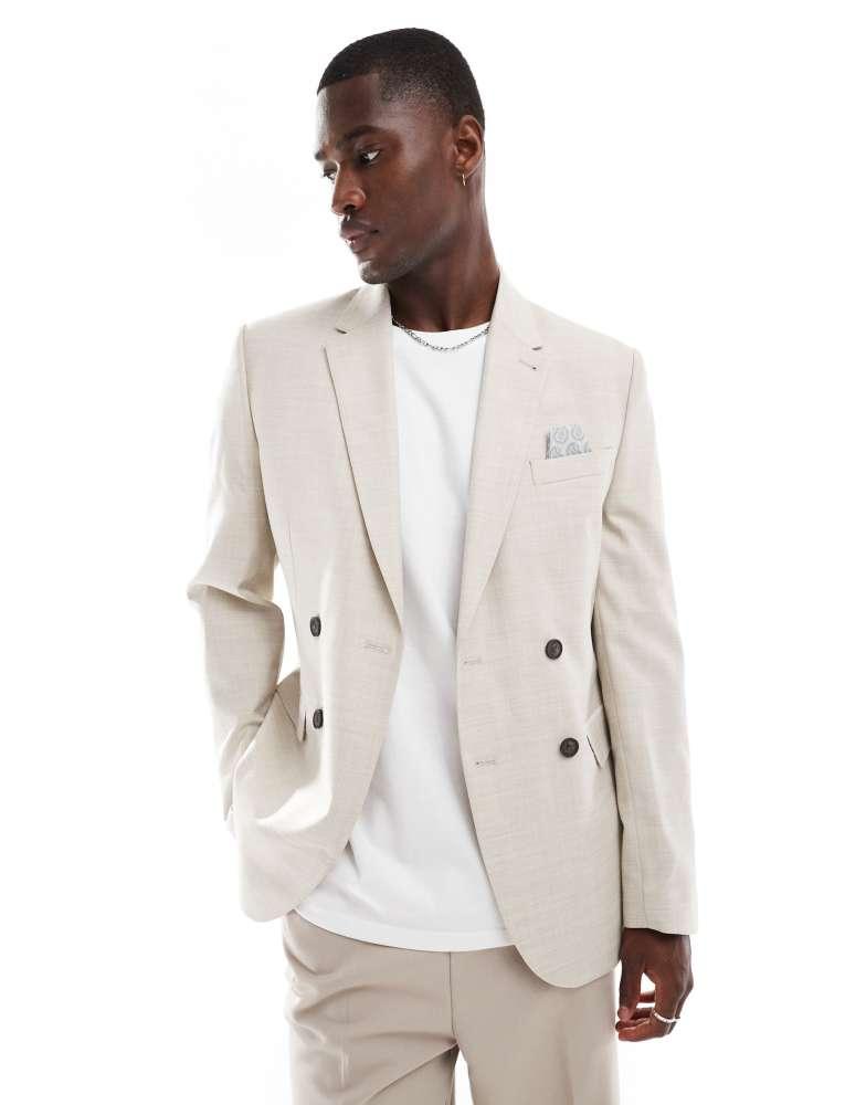 Ben Sherman Ben Sherman double breasted suit jacket in beige