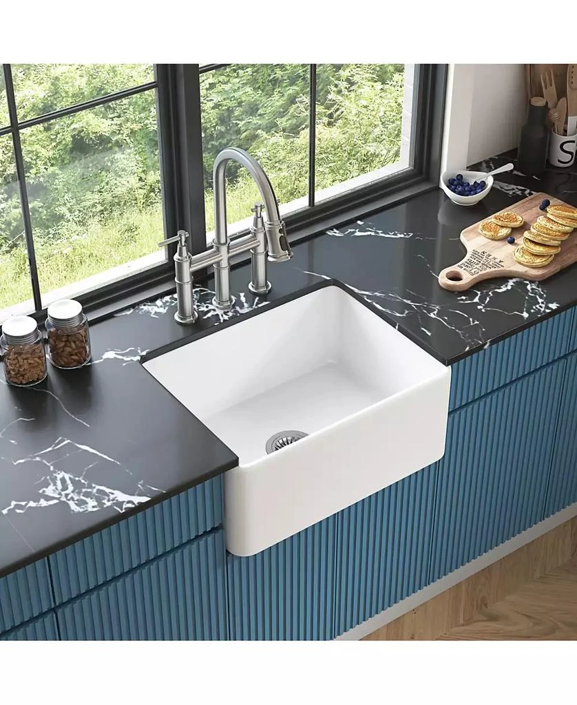 Flynama White Farmhouse Sink Deep Apron Sink Undermount Ceramic Single Bowl Kitchen Sink 4