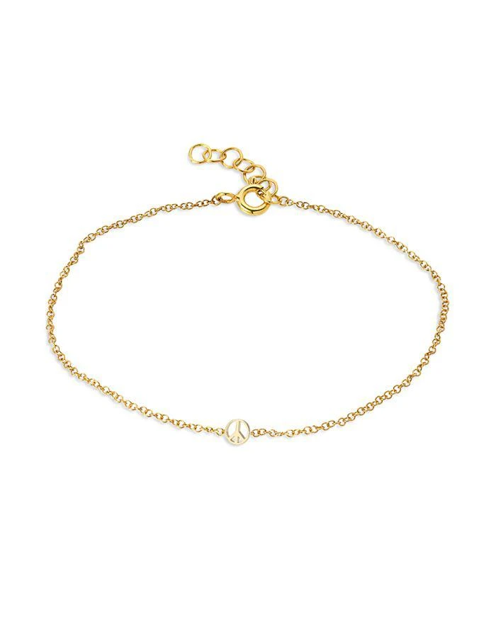Zoe Lev 14K Yellow Gold Tiny Peace Sign Chain Link Bracelet