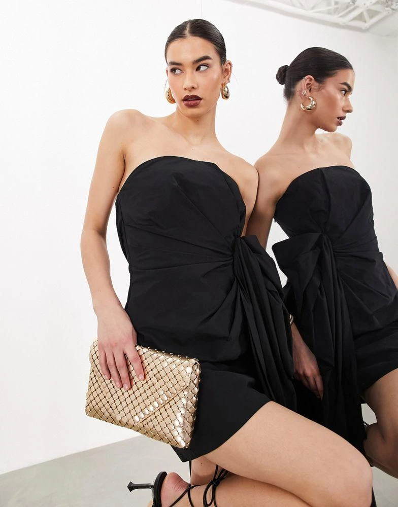 ASOS ASOS EDITION memory bow drape train side mini dress in black 1