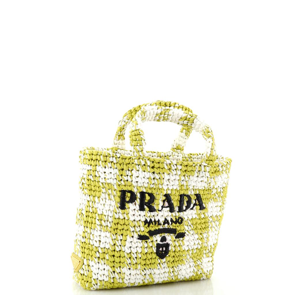Prada Logo Tote Raffia Small