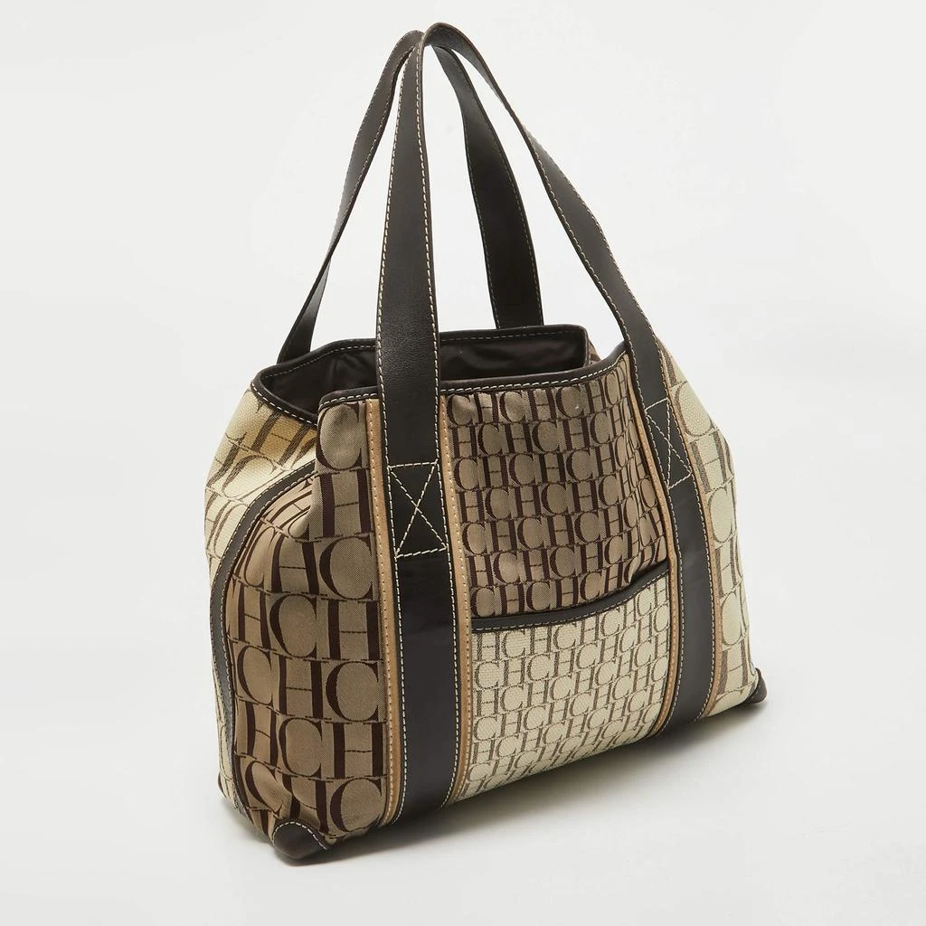 Carolina Herrera Carolina Herrera Brown/Beige Canvas and Leather Shopper Tote 3