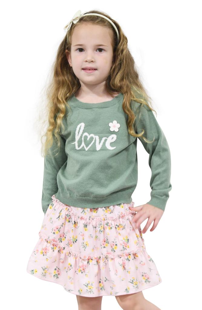 Zunie Kids' Love Sweater & Tiered Skirt Set