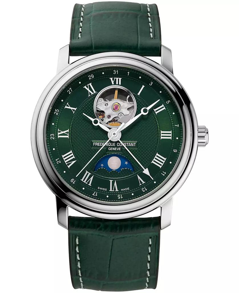 Frederique Constant Men's Swiss Automatic Classics Heartbeat Moonphase Green Leather Strap Watch 40mm