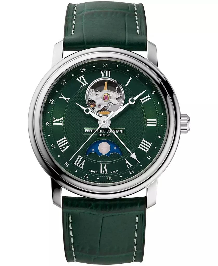 Frederique Constant Men's Swiss Automatic Classics Heartbeat Moonphase Green Leather Strap Watch 40mm 1
