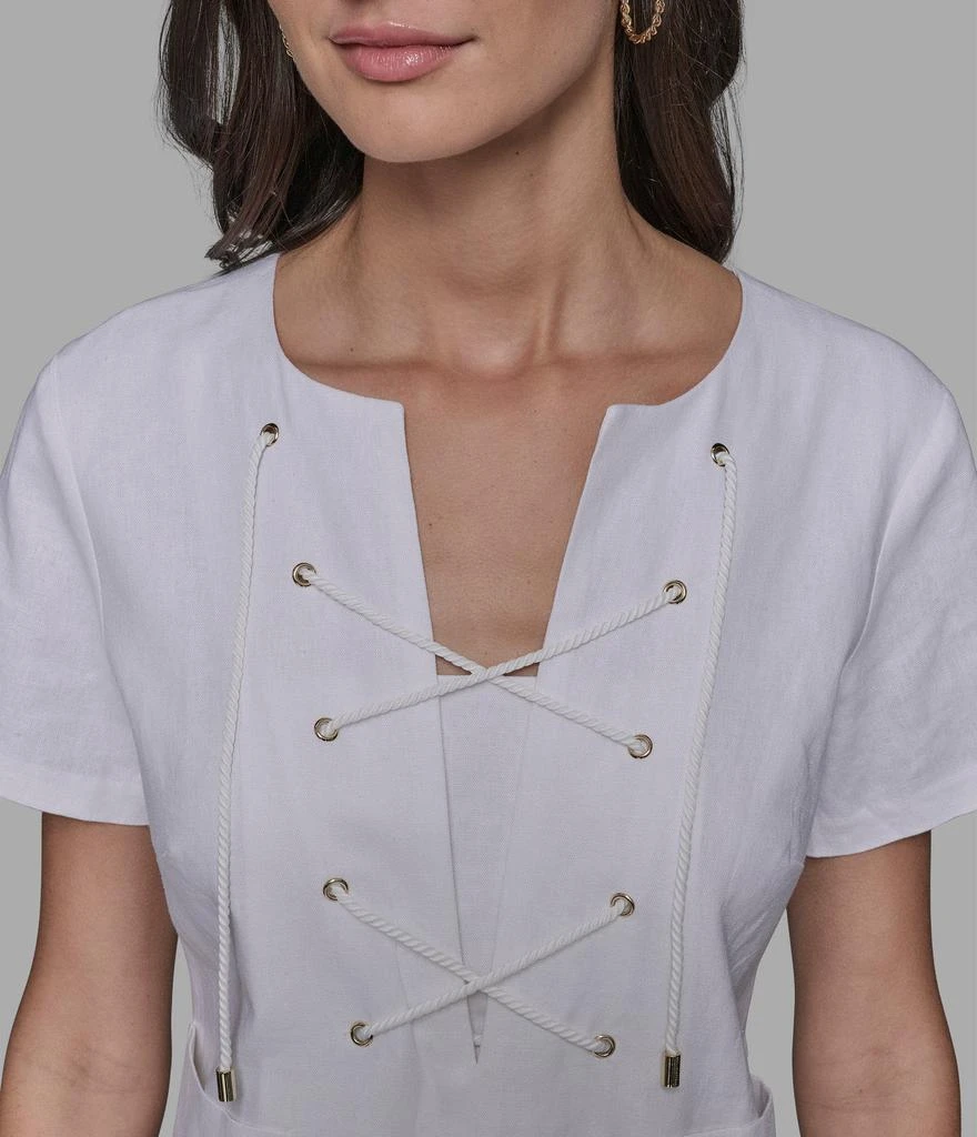 Karl Lagerfeld Paris SHORT SLEEVE LACE UP LINEN DRESS 5