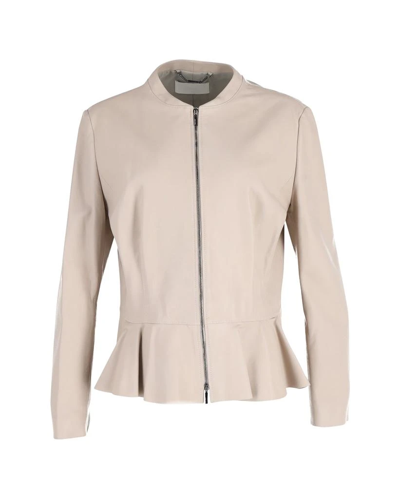 Hugo Boss Zip Peplum Jacket in Cream Lambskin Leather 1
