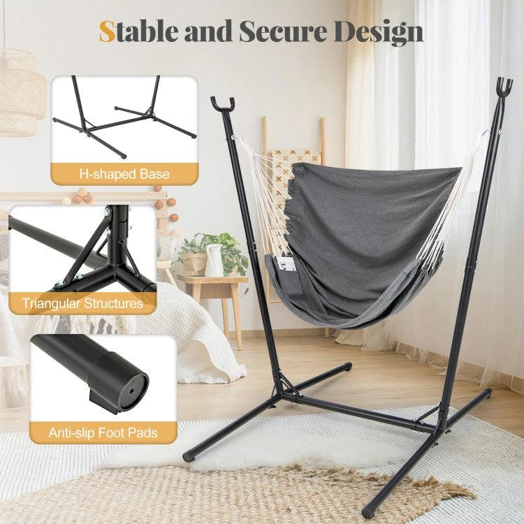 Hivvago Hammock Chair with Stand 6-Position Adjustable Height and Side Pocket 5