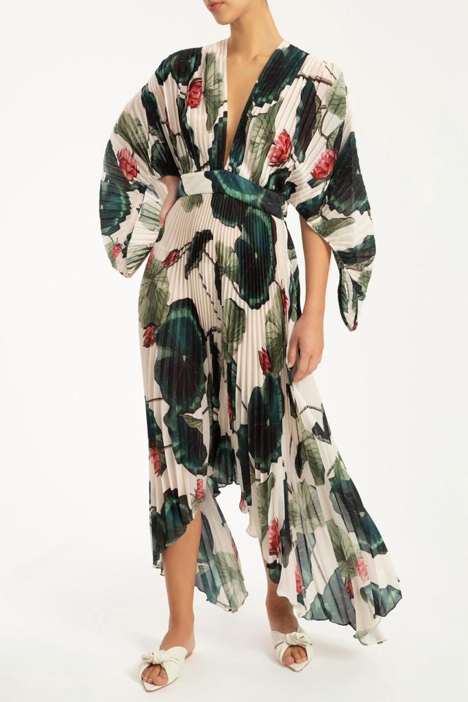 Adriana Degreas Pleated Midi Dress In Victoria Regia