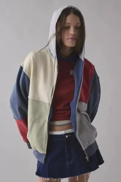 BDG BDG Dusty Colorblock Patchwork Oversized Zip-Up Hoodie Sweatshirt 1
