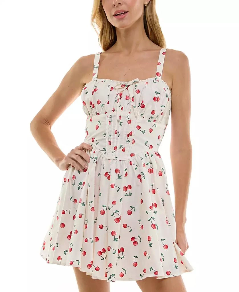 Trixxi Juniors' Cotton Cherry-Print Corset-Style Mini Dress 1