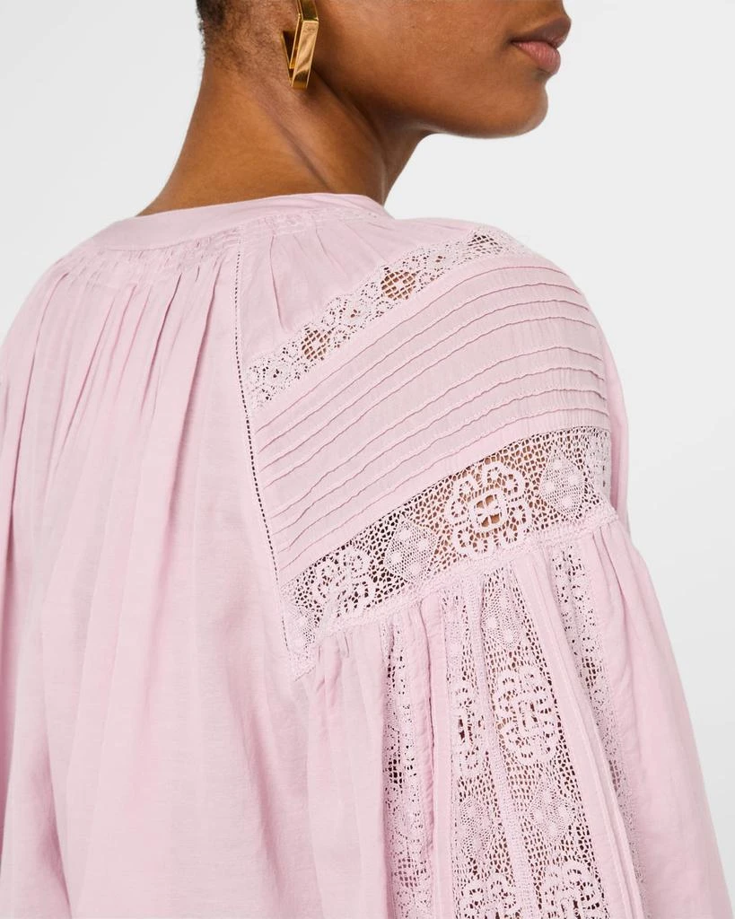 VANESSA BRUNO Ruched Lace-Inset Pintuck Blouse 5