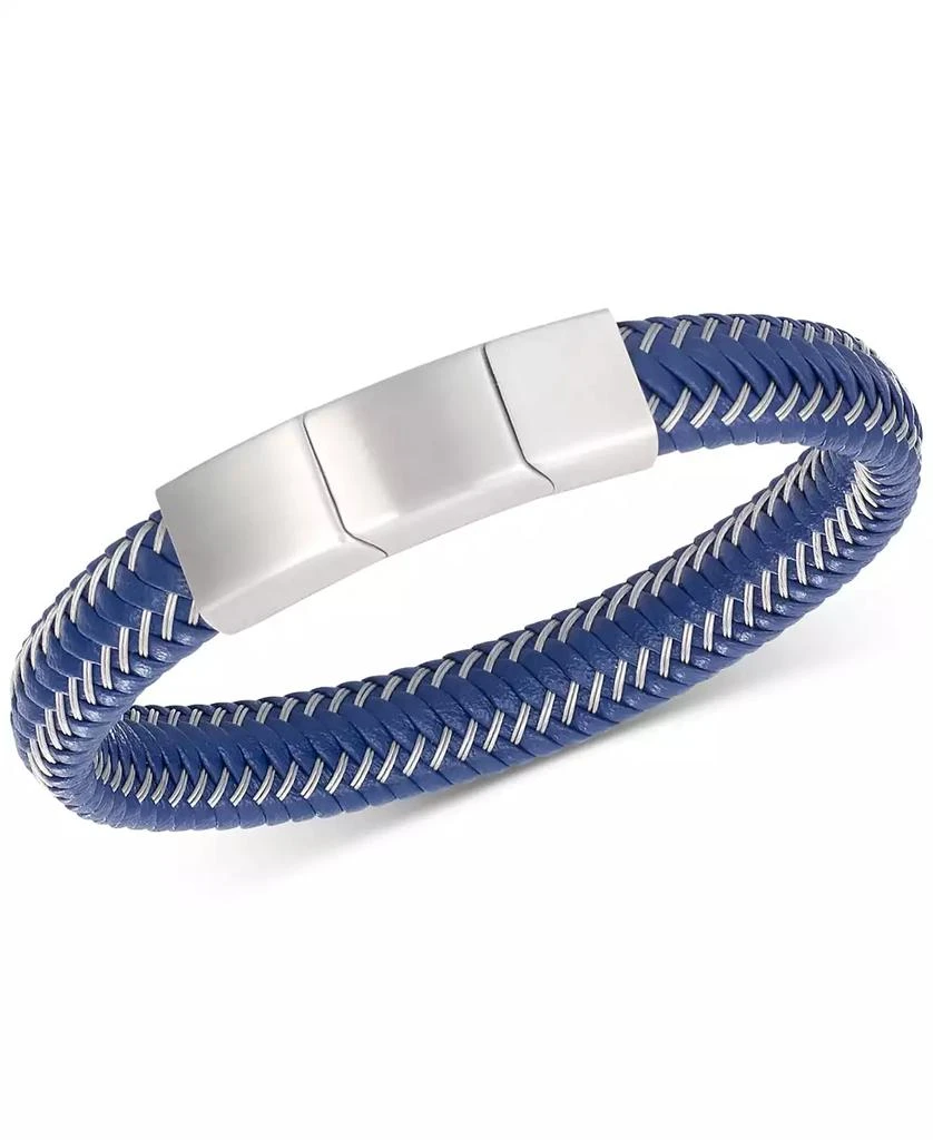 LEGACY for MEN by Simone I. Smith Men
s Blue Leather Braided Bracelet in Stainless Steel 1