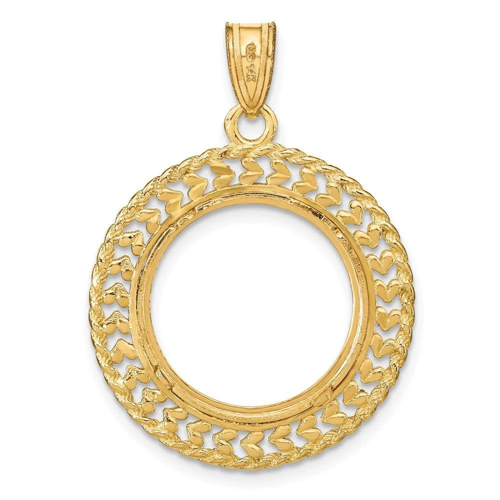 Diamond2Deal 14k Yellow Gold and Diamond-cut Heart and Rope 16.5mm Prong Coin Bezel Pendant 3