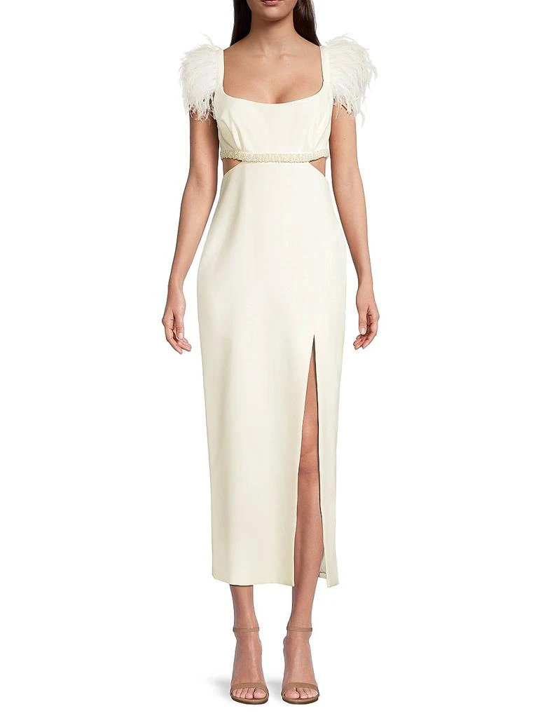 Likely ​Taliah Feather-Embellished Cut-Out Midi-Dress 2