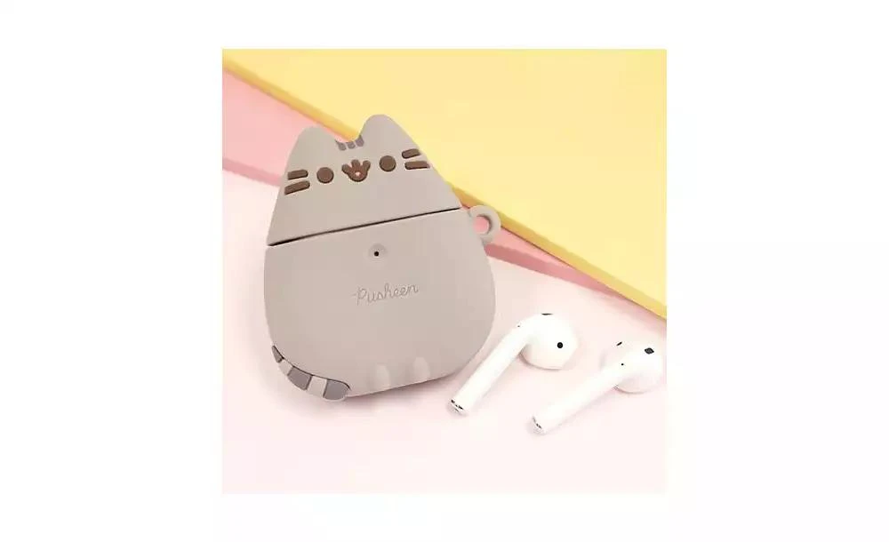Pusheen iFace x The Cat Cute Compatible with Apple AirPods 1 and 2 Generation - Silicone Figure Protective Case With Carabiner Clip Wireless Charging 3