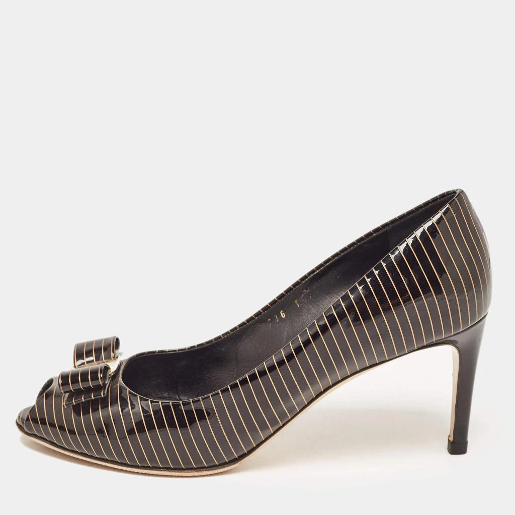 Salvatore Ferragamo Salvatore Ferragamo Brown/Gold Patent Leather Vara Bow Pumps Size 39.5 1