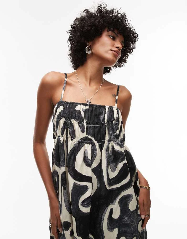 Topshop linen look shirred bust chuck on midi dress in black mono print   On Sale Now with Up to 10% Off | Discover Exclusive Deals & Savings at  BeyondStyle  Authentic