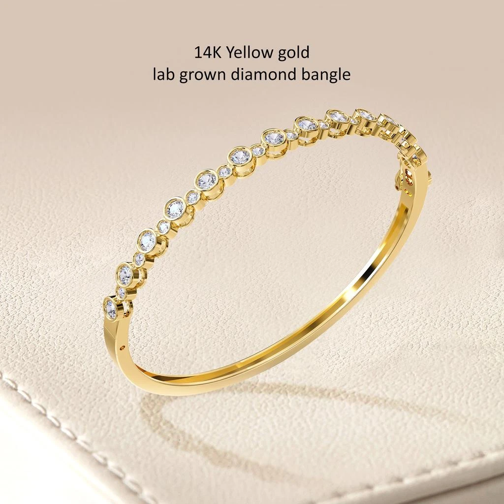 Diamond2Deal 14k Yellow Gold 2 Carat Round Lab Grown Diamond Bangle Bracelet 7" 4