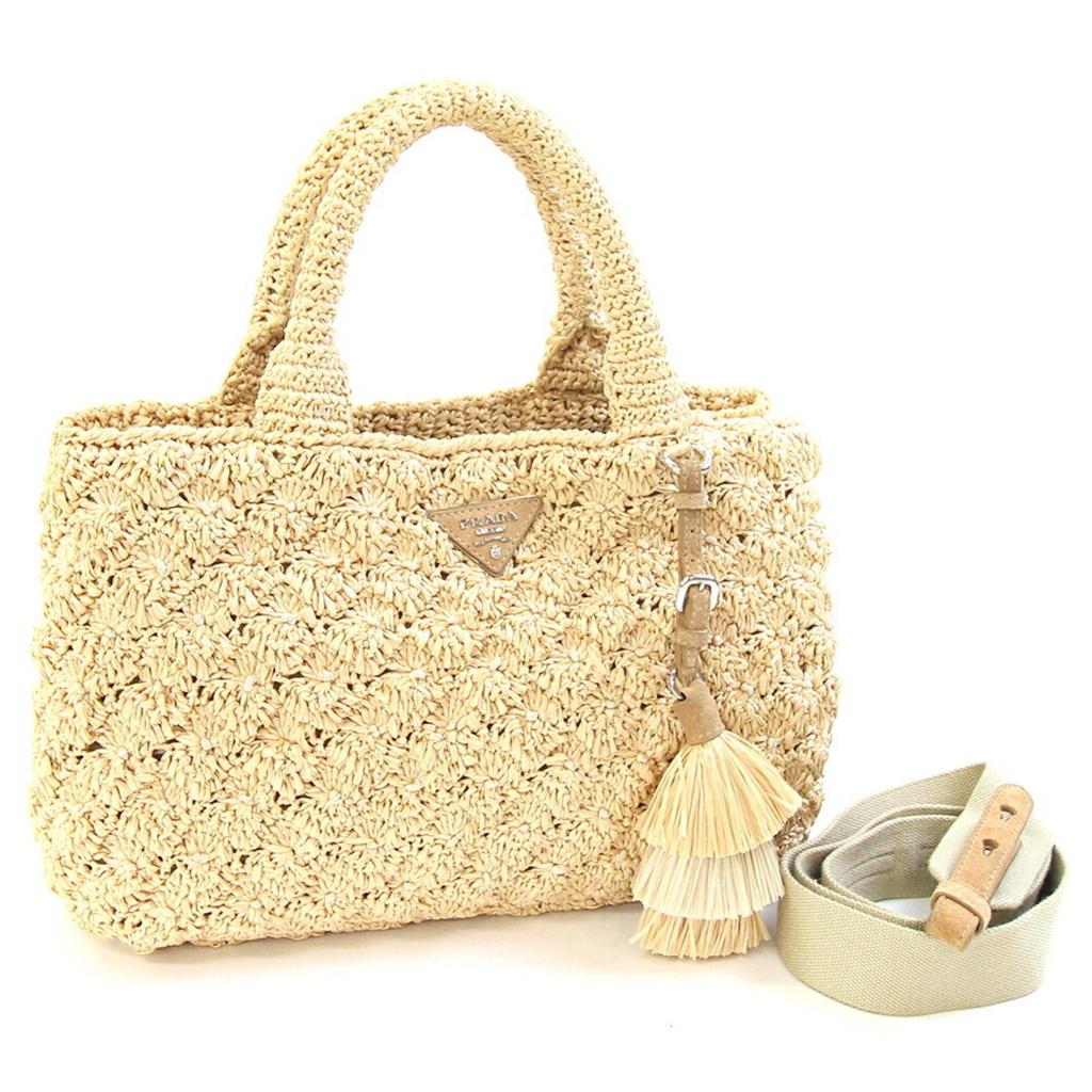 Prada Raffia Suede Handbag Shoulder Bag (Pre-Owned)
