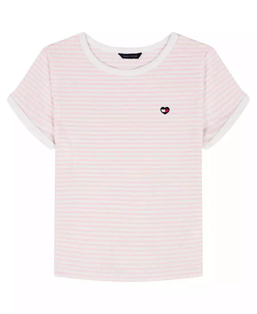 Tommy Hilfiger Girls' 7-16 Stripe Pointelle Rib Short-Sleeve Top