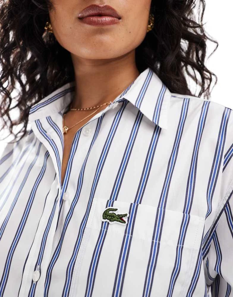 Lacoste Lacoste stripe long sleeve shirt in blue 3