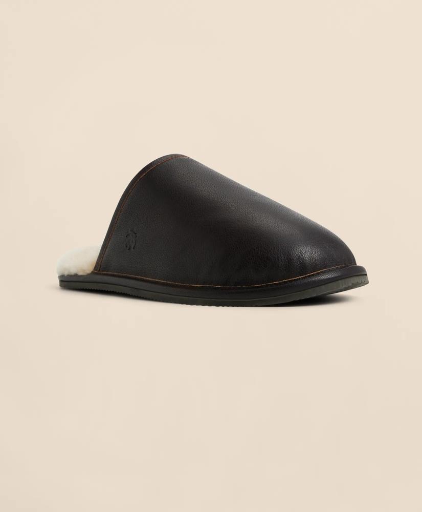 Brooks Brothers Leather Shearling Slippers
