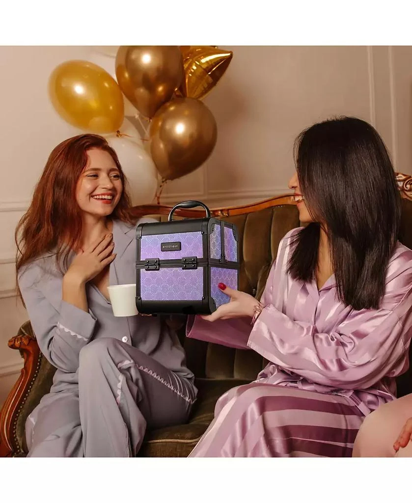 Byootique Portable Rolling Nail Table Kit with Makeup Train Case Aluminum Purple 8