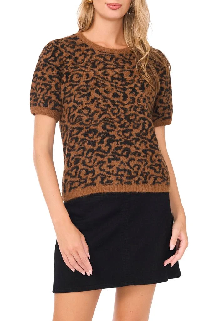 Vince Camuto Leopard Short Sleeve Jacquard Sweater