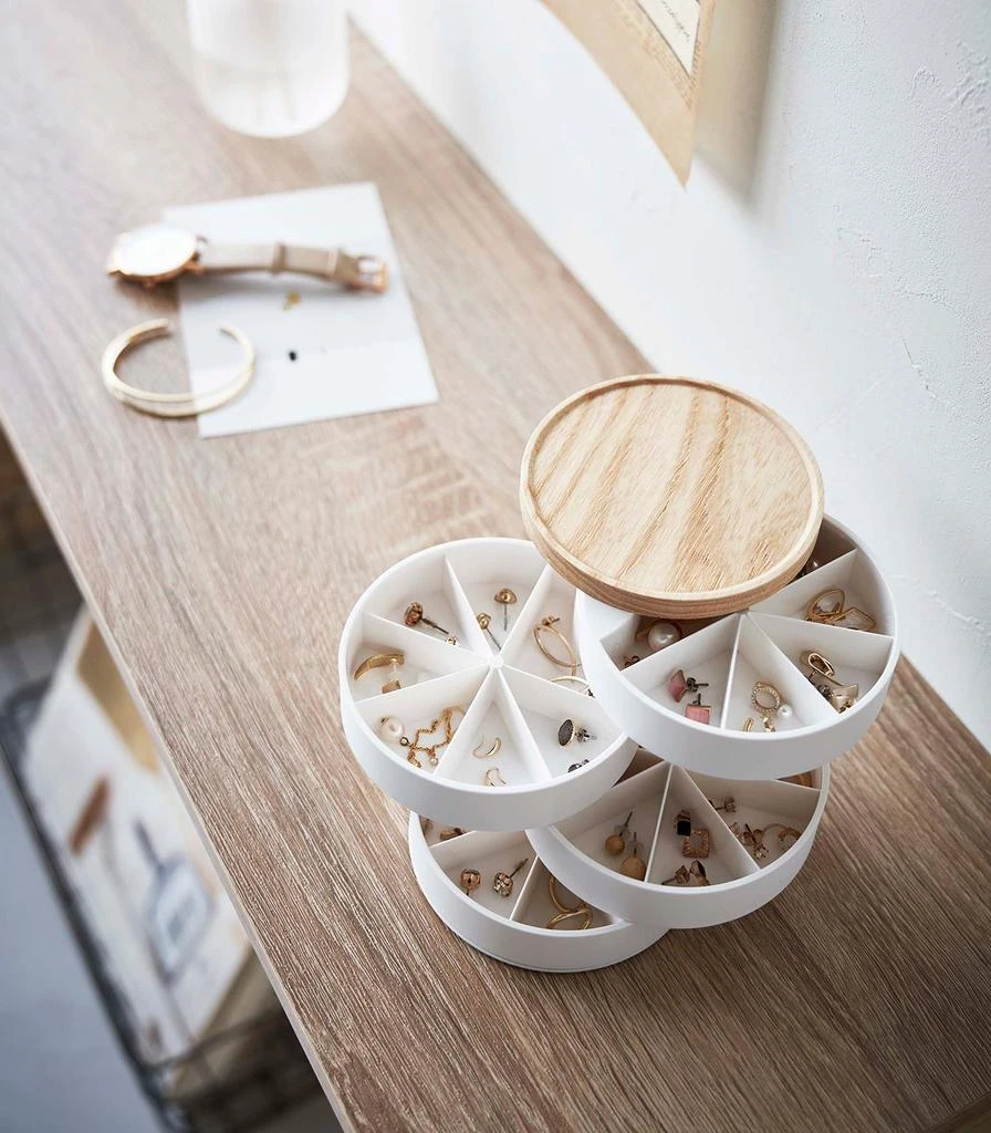 Yamazaki Home Stacked Jewelry Organizer - Two Sizes, Plastic + Wood, Sectioned, Lid, No Assembly 2
