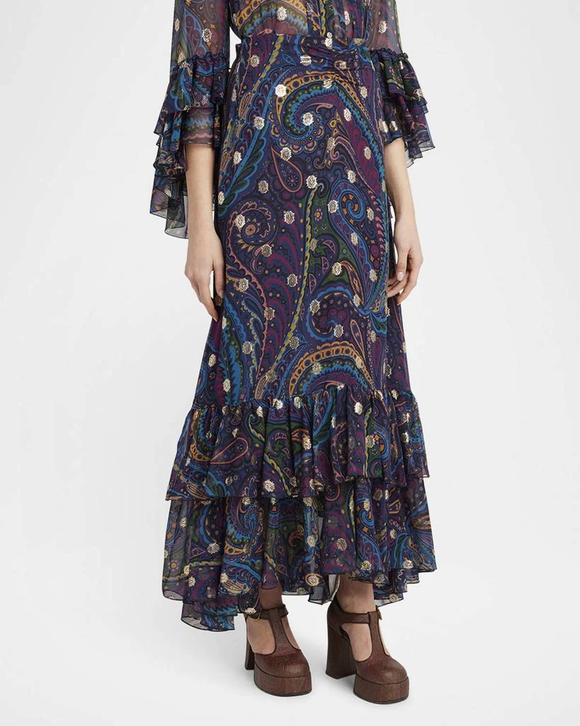 ETRO Emerald Paisley Ruffle Fil Maxi Skirt 4