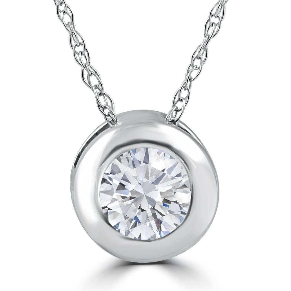 Pompeii3 1/4 Ct Diamond Solitaire Bezel Pendant in 14k White, Rose, Or Yellow Gold