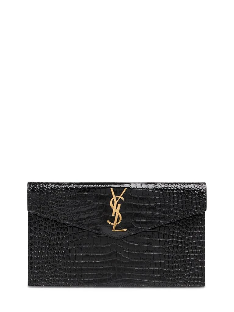 SAINT LAURENT Croc Embossed Leather Pouch 1