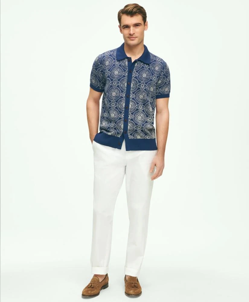 Brooks Brothers Cotton Polo Cardigan In Batik-Inspired Block Print 4