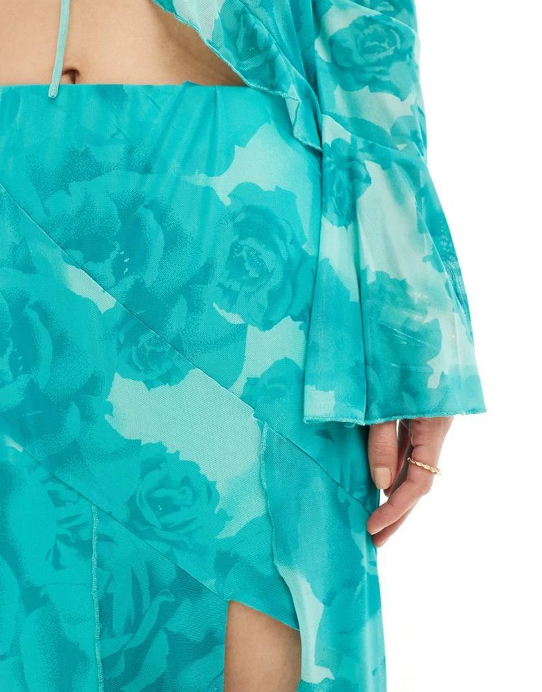 Something New Something New X Cenit Nadir sheet frill detail maxi skirt co-ord in ocean blue print 2