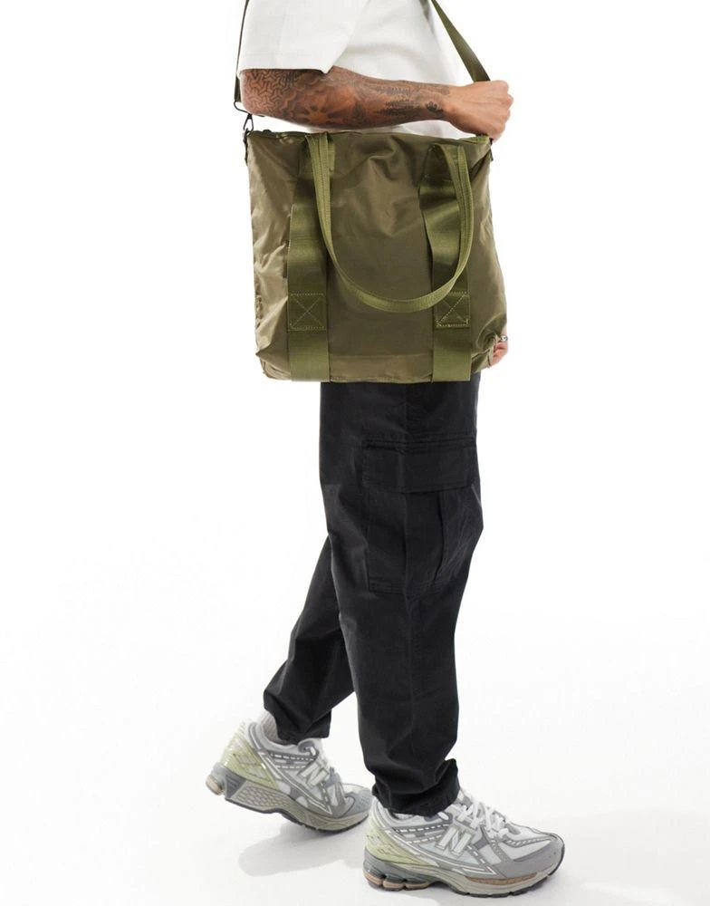 ASOS ASOS DESIGN nylon tote bag in khaki 4