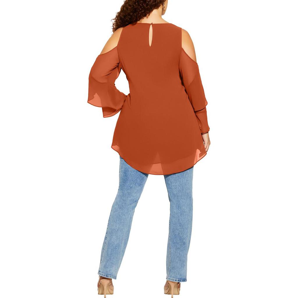 City Chic Plus Womens Chiffon Cold Shoulder Blouse
