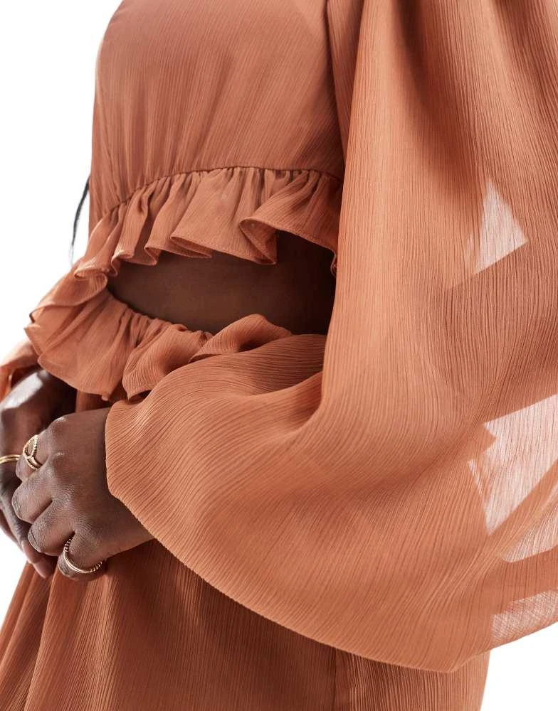 Pretty Lavish Curve Pretty Lavish Curve cut-out ruffle maxi dress in sienna brown 2