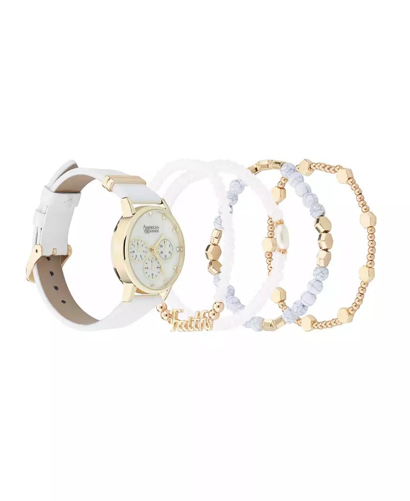 American Exchange Women's White Patent Polyurethane Leather Strap Analog Watch 32mm with Stackable Bracelets Gift Set