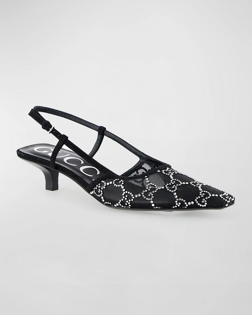 Gucci Tom Crystal GG Mesh Slingback Pumps 2