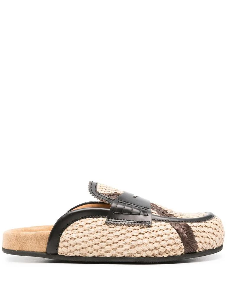 College College Leather-Trim Raffia Mules 1