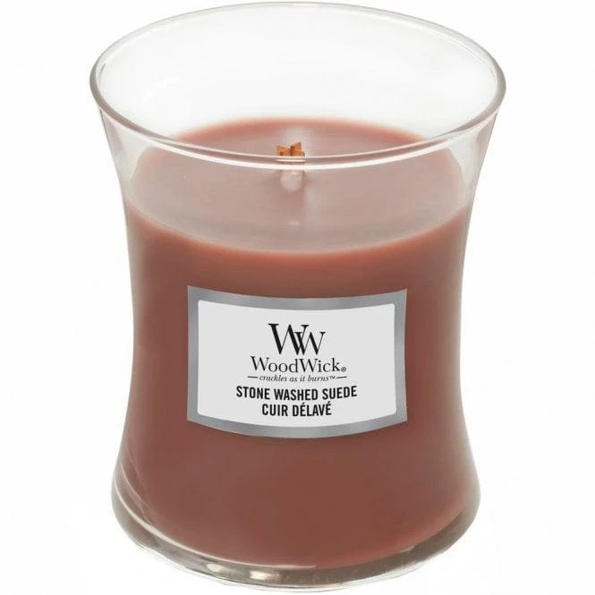 Woodwick WoodWick - Stone Washed Suede Medium Hourglass Jar Candle 1