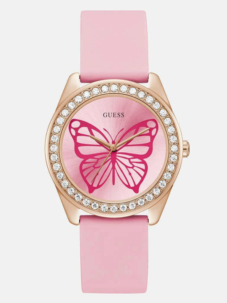 Guess Factory Gold-Tone and Pink Butterfly Analog Watch 3