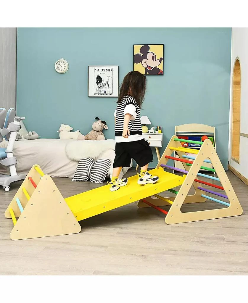 SKONYON 3 in 1 Wooden Set of 2 Triangle Climber with Ramp for Slid 2