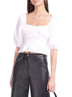 Staud Faye Gathered Puff-Sleeve Top