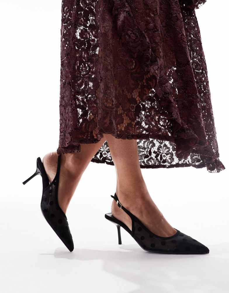Glamorous Glamorous slingback pumps in mesh black polkadot