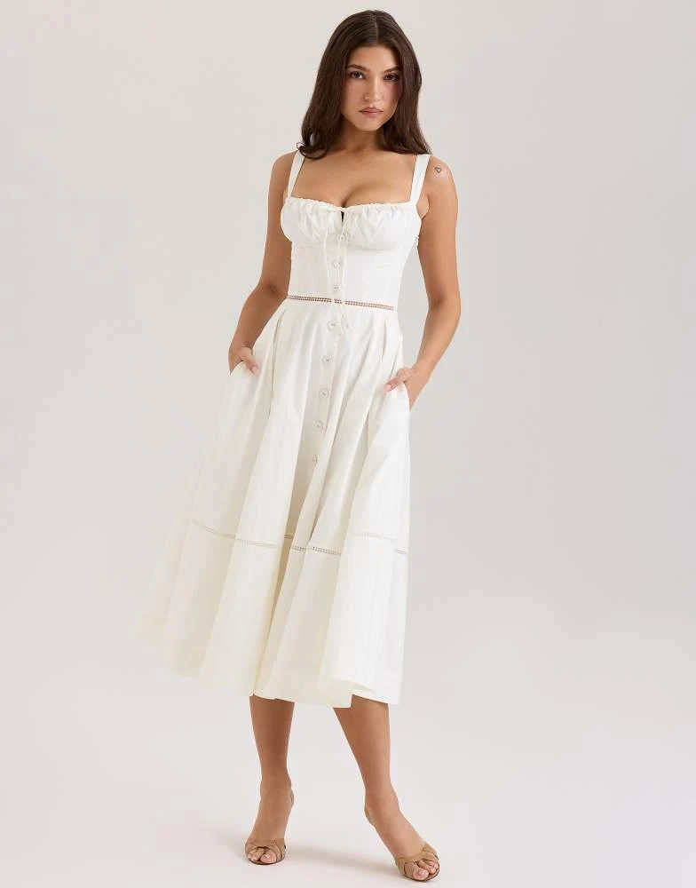 white dresses for women midi Artemis Accordion Pleat Strappy Back Midi Dress White