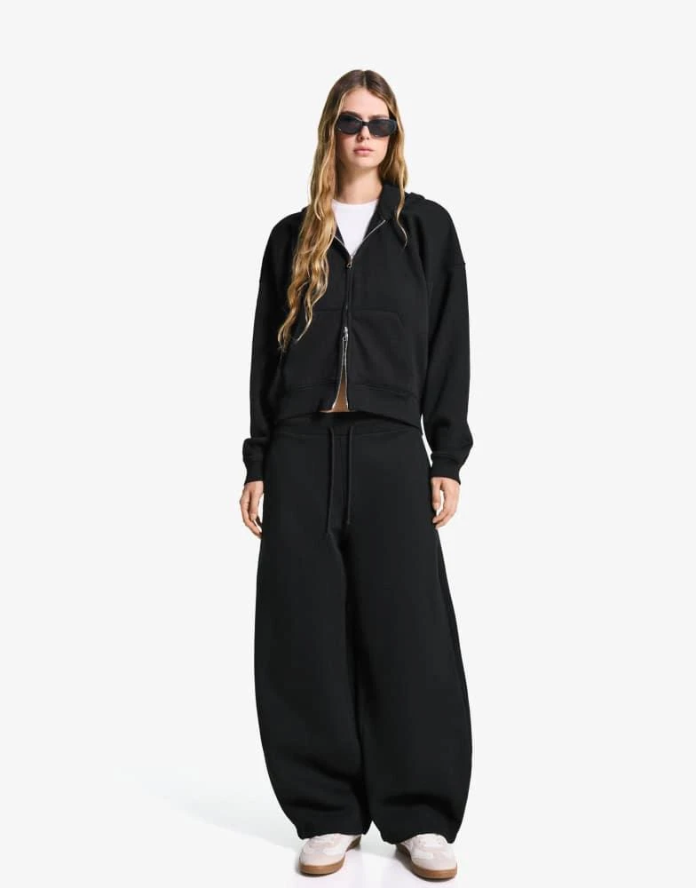 Bershka Bershka Plush barrel trousers in black