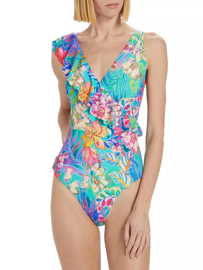 Johnny Was Helena Floral Ruffled One-Piece Swimsuit 3