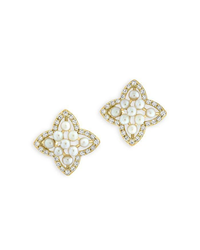 Bloomingdale's Fine Collection Cultured Freshwater Pearl & Diamond Star Stud Earrings in 14K Yellow Gold 1